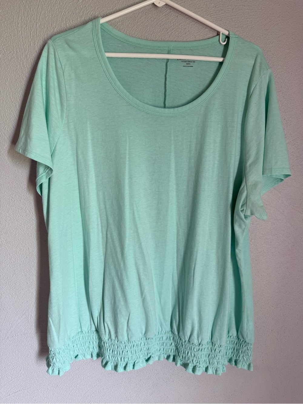 Lane Bryant Mint Green Short Sleeve Scoop Neck Top with Smocked Hem